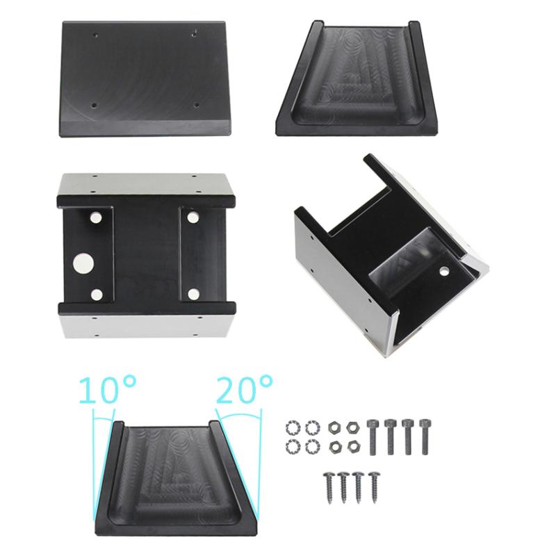 Sockelmontage, oben, Planscheiben 10° und 20° gewinkelt, Höhe: 46 mm, inkl.: 4 Schrauben, 4 Muttern Sockelmontage, oben, Planscheiben 10° und 20° gewinkelt, Höhe: 46 mm, inkl.: 4 Schrauben, 4 Muttern