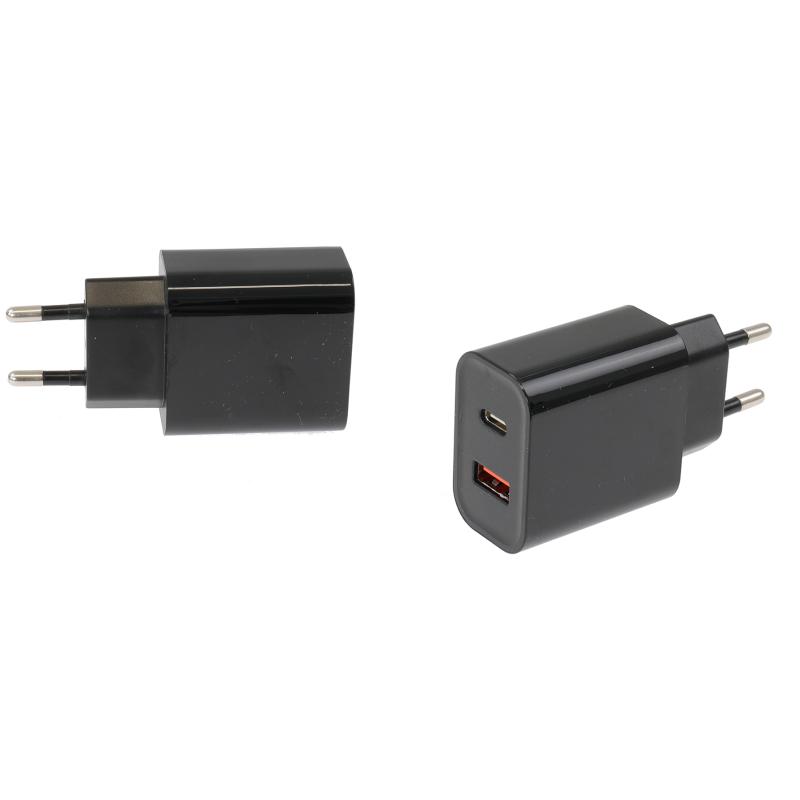USB Netzteil, EU, 1x USB-A, 1x USB-C, Quick-Charge 3.0, 220V USB Netzteil, EU, 1x USB-A, 1x USB-C, Quick-Charge 3.0, 220V