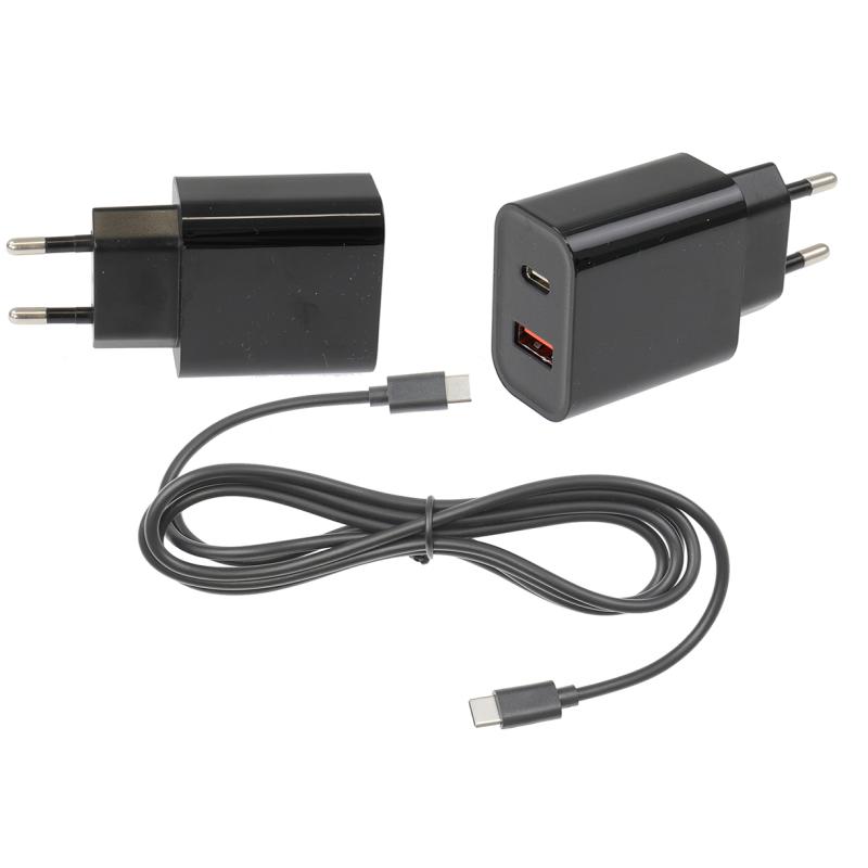 USB Netzteil, USB-C und USB-A Anschluss, Input: 220V, Output: 5V, 3A, Quick Charge, inkl. USB-C auf USB Netzteil, USB-C und USB-A Anschluss, Input: 220V, Output: 5V, 3A, Quick Charge, inkl. USB-C auf