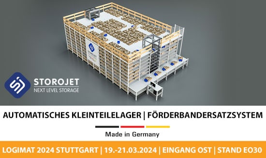 STOROJET das automatische Kleinteilelager auf der LogiMAT im Live-Betrieb